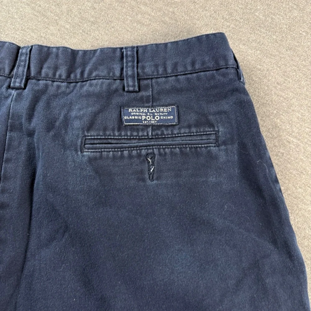Polo Ralph Lauren Mens Tyler Short Navy Blue Pleated Chino Cotton Shorts Size 36